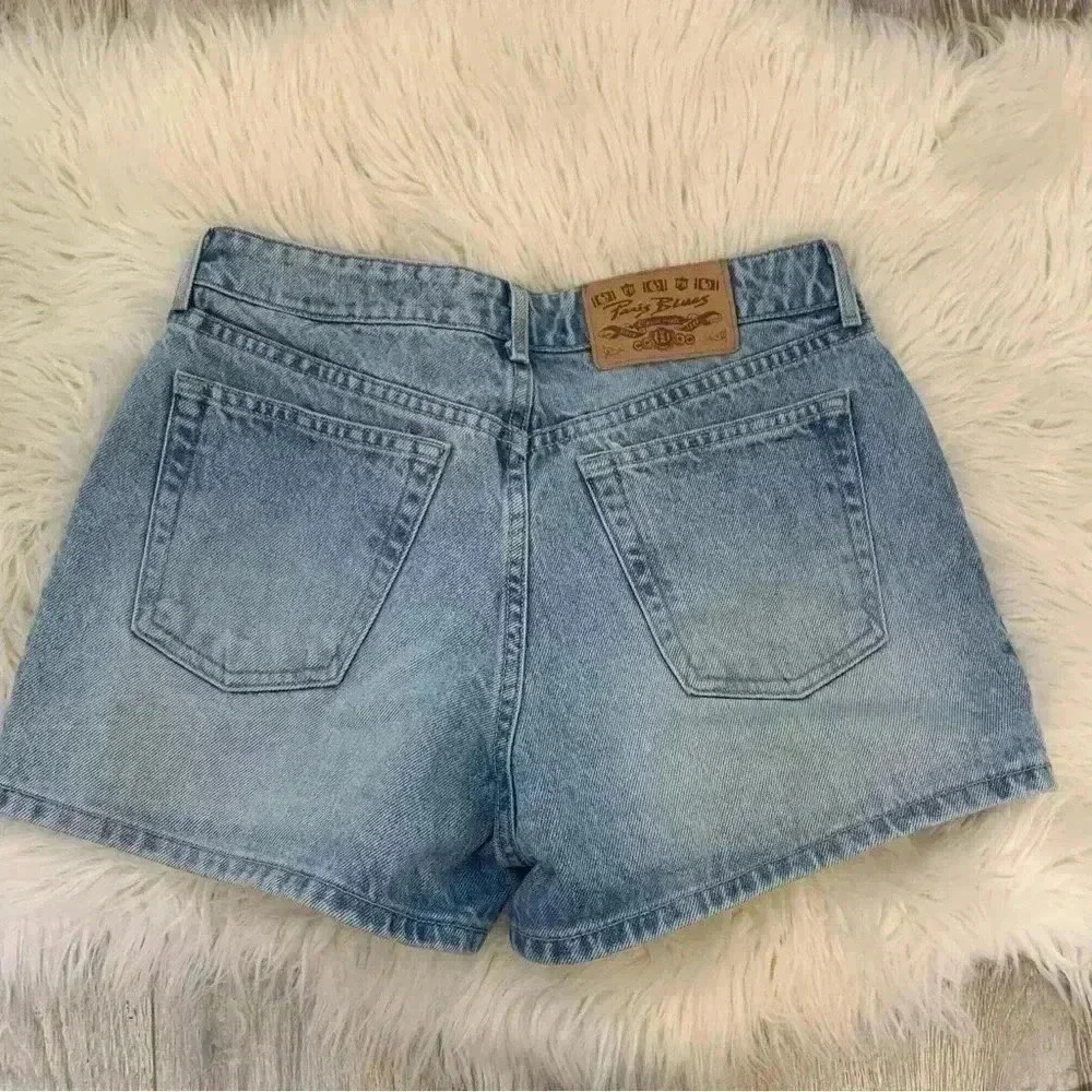 Vintage 90s high waist 100% rigid cotton Paris blues shorts light wash sz 9 or 8 - Picture 5 of 7